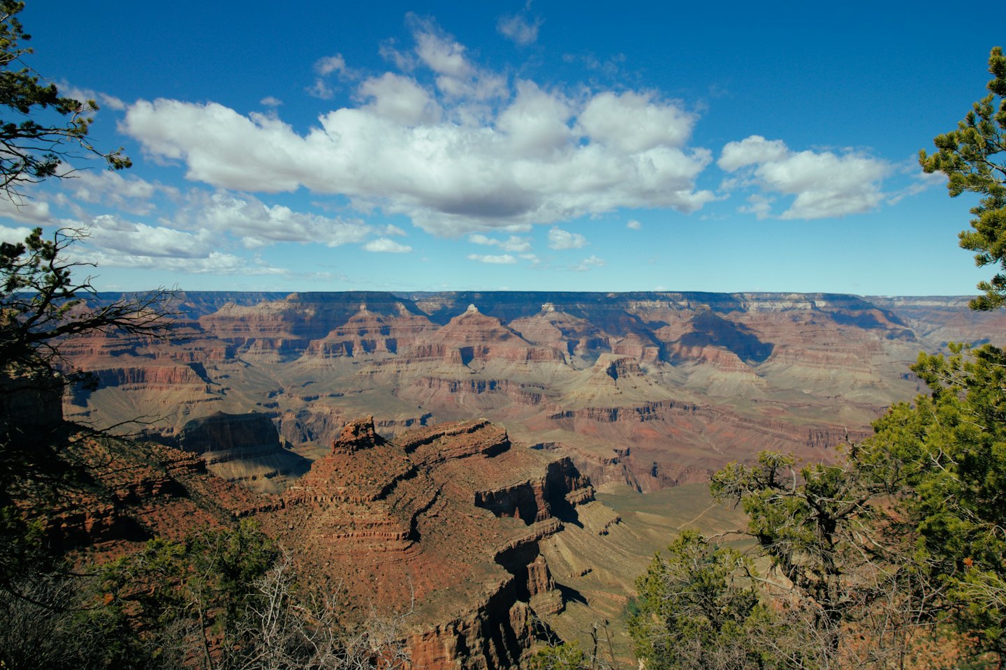 Formazioni rocciose stratificate rosse e marroni in un canyon baciato dal sole.